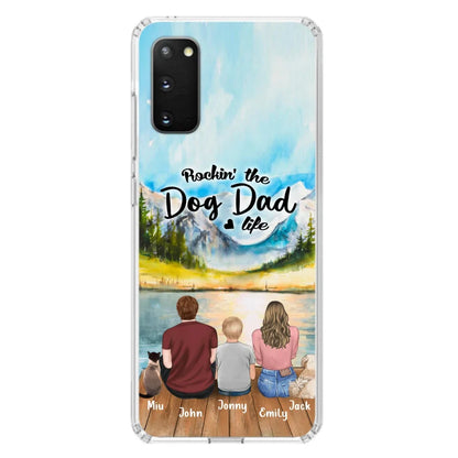 Personalized Pet Couple Phone Case - Parent With 1 Kid And 2 Pets - Case For iPhone And Samsung
