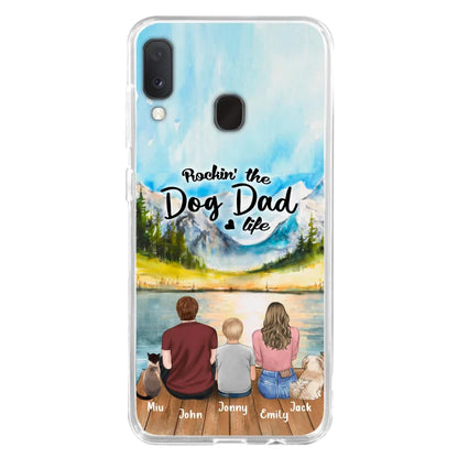 Personalized Pet Couple Phone Case - Parent With 1 Kid And 2 Pets - Case For iPhone And Samsung
