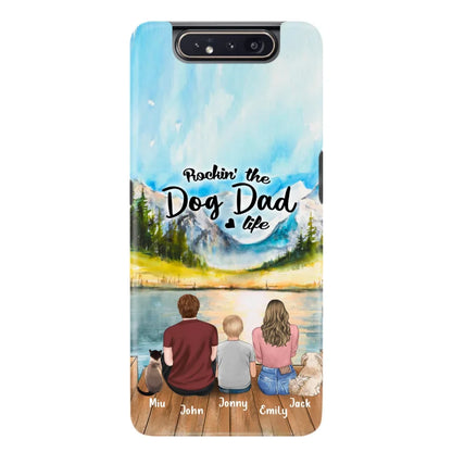 Personalized Pet Couple Phone Case - Parent With 1 Kid And 2 Pets - Case For iPhone And Samsung