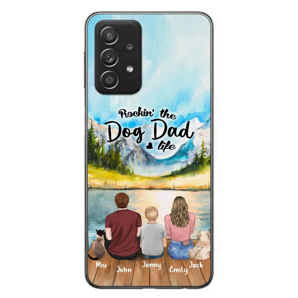 Personalized Pet Couple Phone Case - Parent With 1 Kid And 2 Pets - Case For iPhone And Samsung