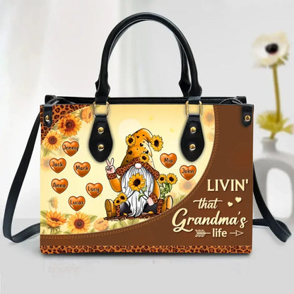 Personalized Grandma PU Leather Handbag With Long Straps - Gift Idea For Grandma - Livin' That Grandma's Life
