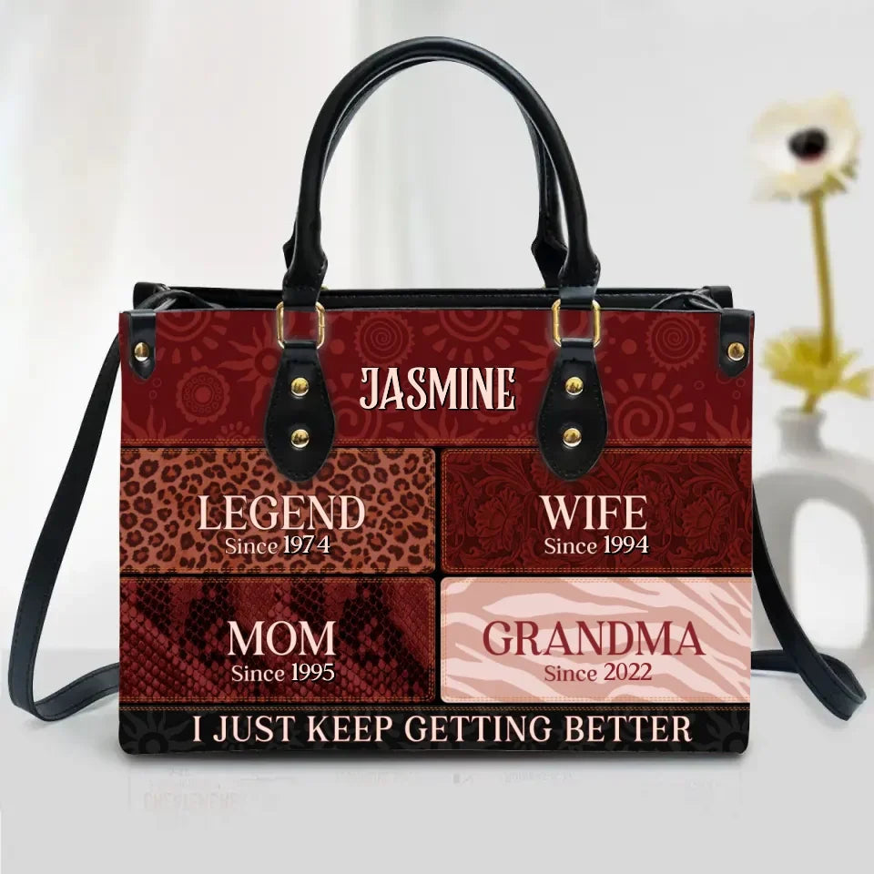 Personalized Grandma PU Leather Handbag With Long Straps - Gift Idea For Grandma - Legend Wife Mom Grandma