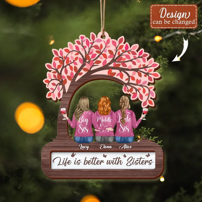 Personalized Sisters 2 Layered Wooden Ornament - Christmas Gift Idea For Sisters - There Is No Greater Gift Than Sisters