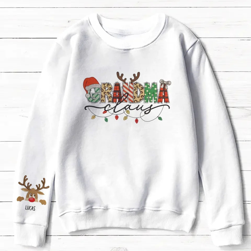 Personalized Mama Claus Embroidered Effect Printed AOP Sweater - Up to 6 Kids - Christmas Gift Idea For Grandma/Mom