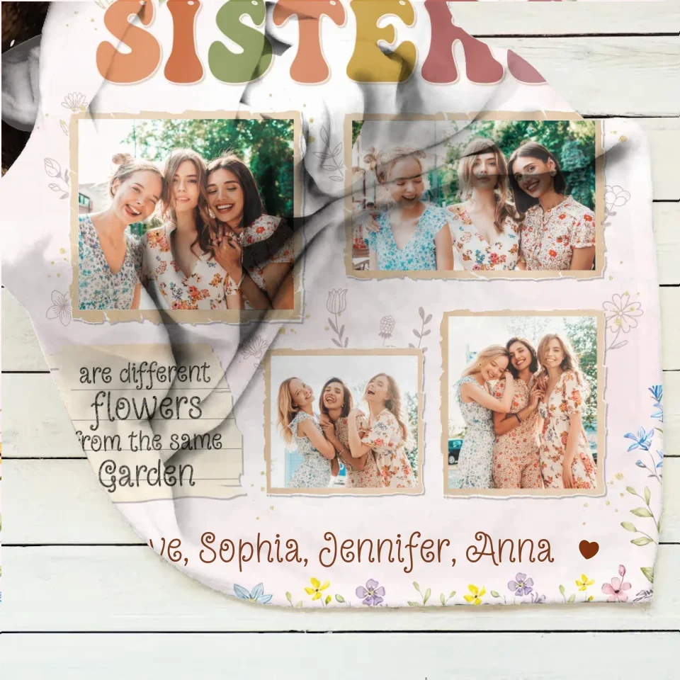 Personalized Sisters Fleece Throw Blanket/Quilt - Christmas Gift Idea For Sisters/Siblings - Sisters Are Different Flowers From The Same Garden