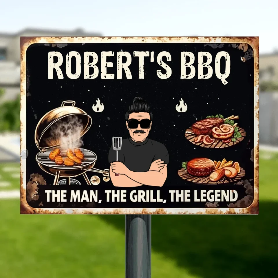 Personalized BBQ Metal Sign - Gift For Him - The Man, The Grill, The Legend