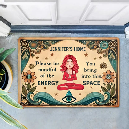 Personalized Yoga Doormat - Gift Idea for Yoga Lovers - Please Be Mindful of The Energy You Bring Into This Space