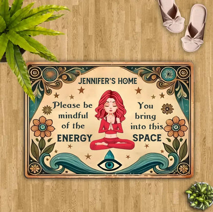 Personalized Yoga Doormat - Gift Idea for Yoga Lovers - Please Be Mindful of The Energy You Bring Into This Space