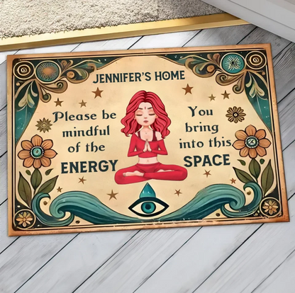 Personalized Yoga Doormat - Gift Idea for Yoga Lovers - Please Be Mindful of The Energy You Bring Into This Space