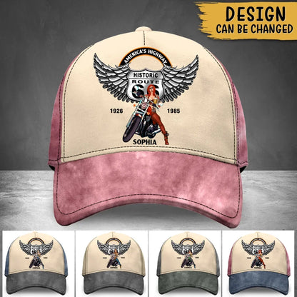 Personalized Motorcycle  Baseball Cap - Historic Route 66 - Gift Idea For Motorcycle Lover