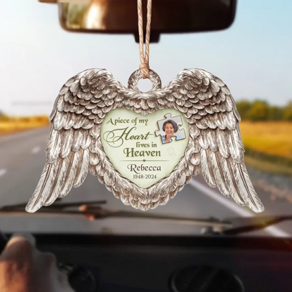 Personalized Memorial Acrylic Ornament - Upload Photo - Memorial Gift Idea For Family Members - A Piece Of My Heart Lives In Heaven
