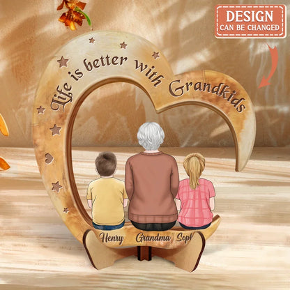 Personalized Grandma & Grandkids Heart Wooden Art - Gift Idea For Grandma/Grandpa/Grandkid - Life Is Better With Grandkids
