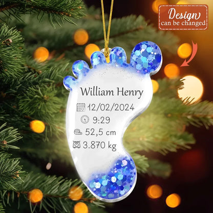 Personalized Baby Foot Acrylic Ornament - Christmas Gift Idea For Baby