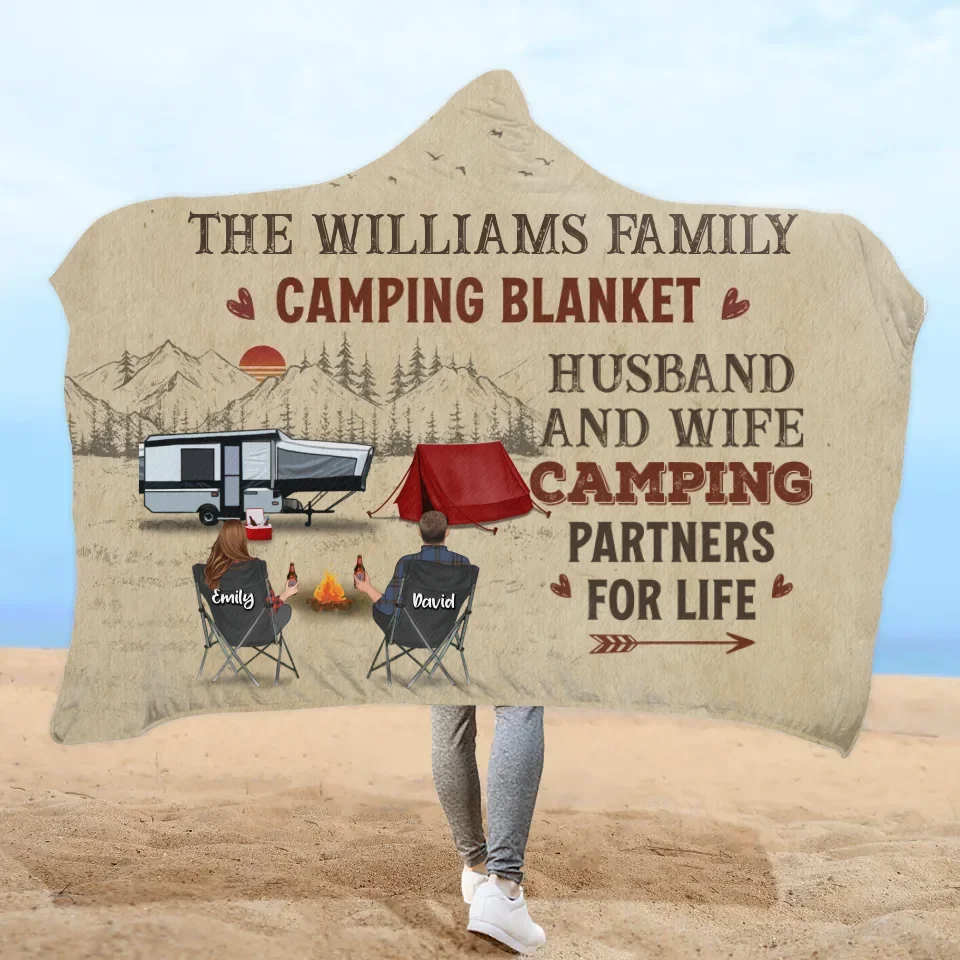 Personalized Camping Hooded Blanket - Gift Idea For Family/Camping Lover - Husband and Wife Camping Partners For Life