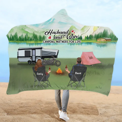 Personalized Camping Hooded Blanket - Full Option - Gift Idea For Camping Lover - Husband and Wife Camping Partners For Life
