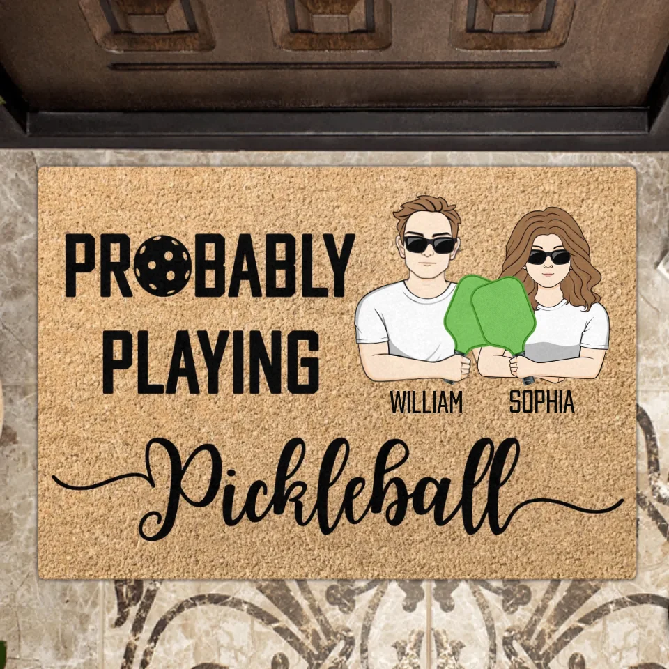 Personalized Pickleball Doll Couple Doormat - Gift Idea For Couple - Probably Playing Pickleball
