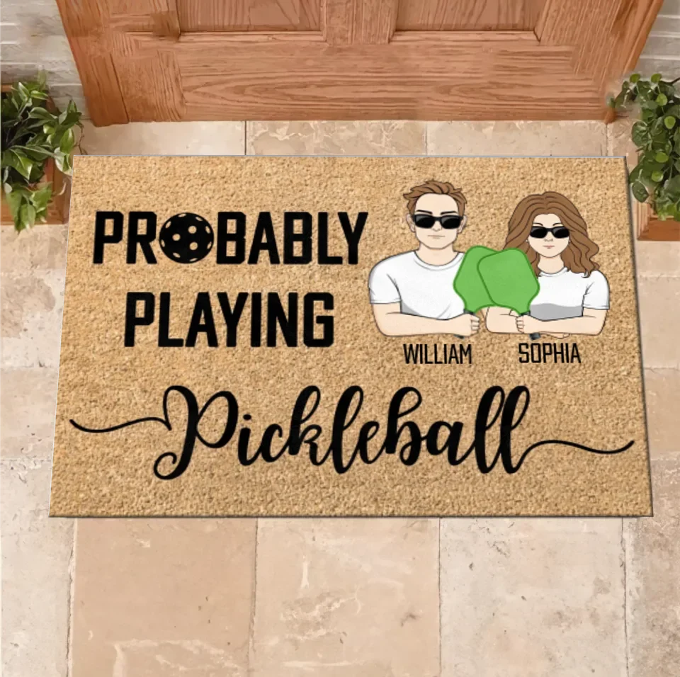 Personalized Pickleball Doll Couple Doormat - Gift Idea For Couple - Probably Playing Pickleball