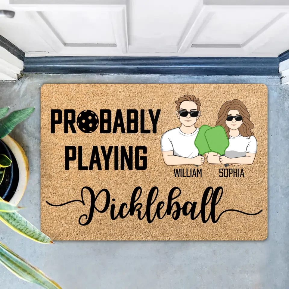 Personalized Pickleball Doll Couple Doormat - Gift Idea For Couple - Probably Playing Pickleball