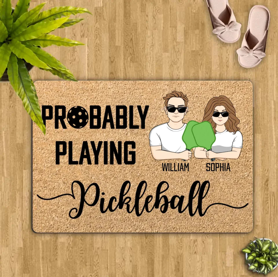 Personalized Pickleball Doll Couple Doormat - Gift Idea For Couple - Probably Playing Pickleball
