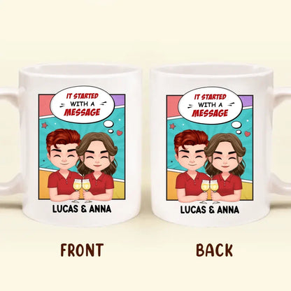 Personalized Couple T-shirt/Long Sleeve/Sweatshirt/Hoodie/Pillow Cover/Coffee Mug - Gift Idea For Couple - It Started With A Message