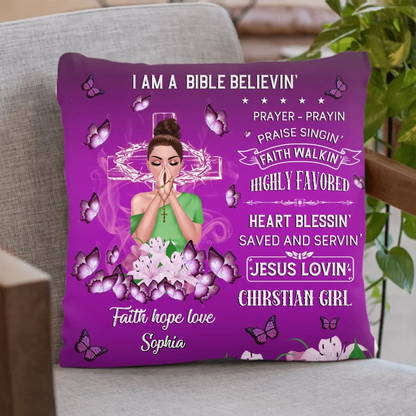 Personalized Bible Believer Pillow Cover - Christian Jesus Gifts - Faith Hope Love