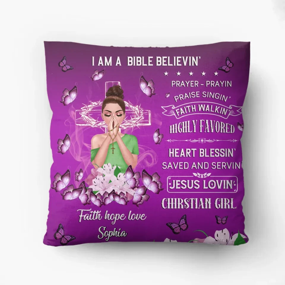 Personalized Bible Believer Pillow Cover - Christian Jesus Gifts - Faith Hope Love