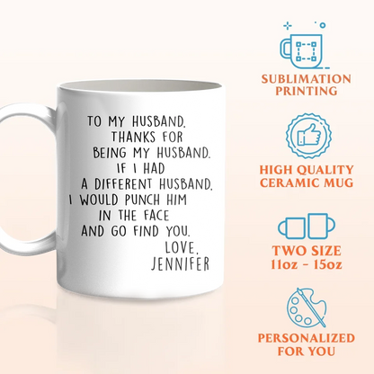 Personalized To My Husband Coffee Mug - Gift Idea For Boyfriend/Husband From Wife - Thanks For Being My Husband