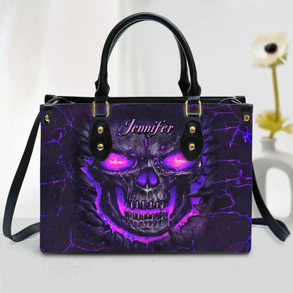 Personalized Skull PU Leather Handbag With Long Straps - Gift Idea For Skull Lover