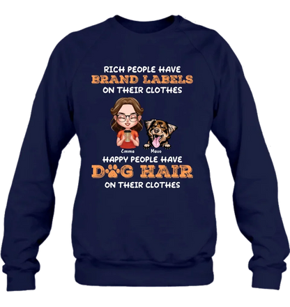 Personalized Dog Mom T-shirt/Long Sleeve/Sweatshirt/Hoodie - Gift Idea For Dog Lover - Up to 3 Dogs - Happy People Have Dog Hair On Their Clothes