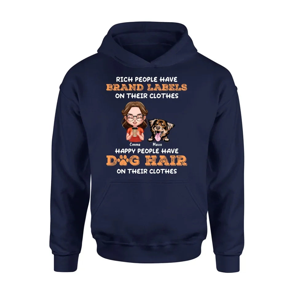 Personalized Dog Mom T-shirt/Long Sleeve/Sweatshirt/Hoodie - Gift Idea For Dog Lover - Up to 3 Dogs - Happy People Have Dog Hair On Their Clothes