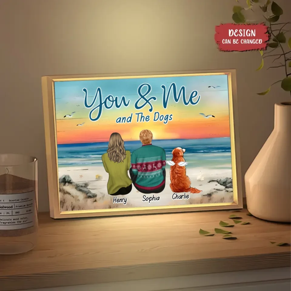 Personalized Couple And Dog Lighting Frame Canvas - Couple With Up to 7 Dogs - Gift Idea For Dog Lover - You & Me And The Dogs