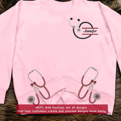 Personalized Stethoscope Side Bow Embroidered Sweatshirt - Gift Idea For Doctor/Nurse - Custom Name