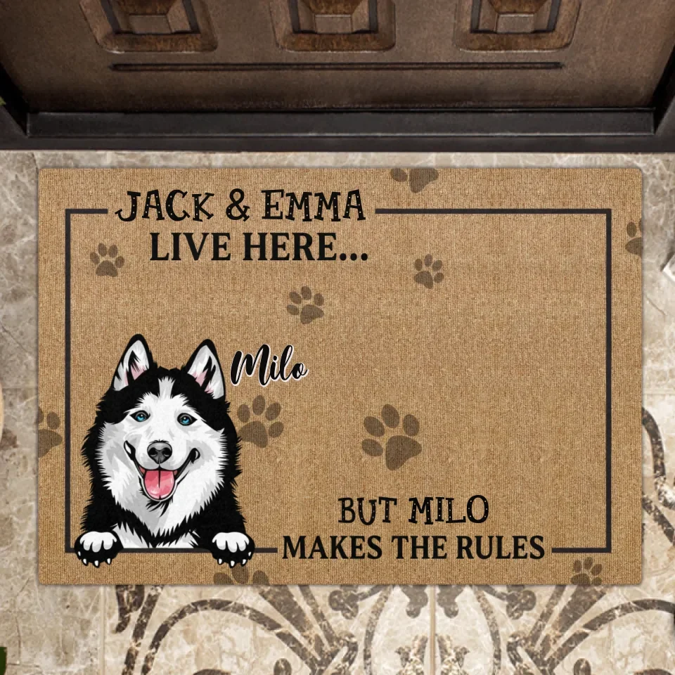 Personalized Dog Doormat - Gift Idea For Dog Lover - Dog Makes The Rules