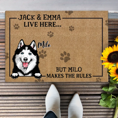 Personalized Dog Doormat - Gift Idea For Dog Lover - Dog Makes The Rules