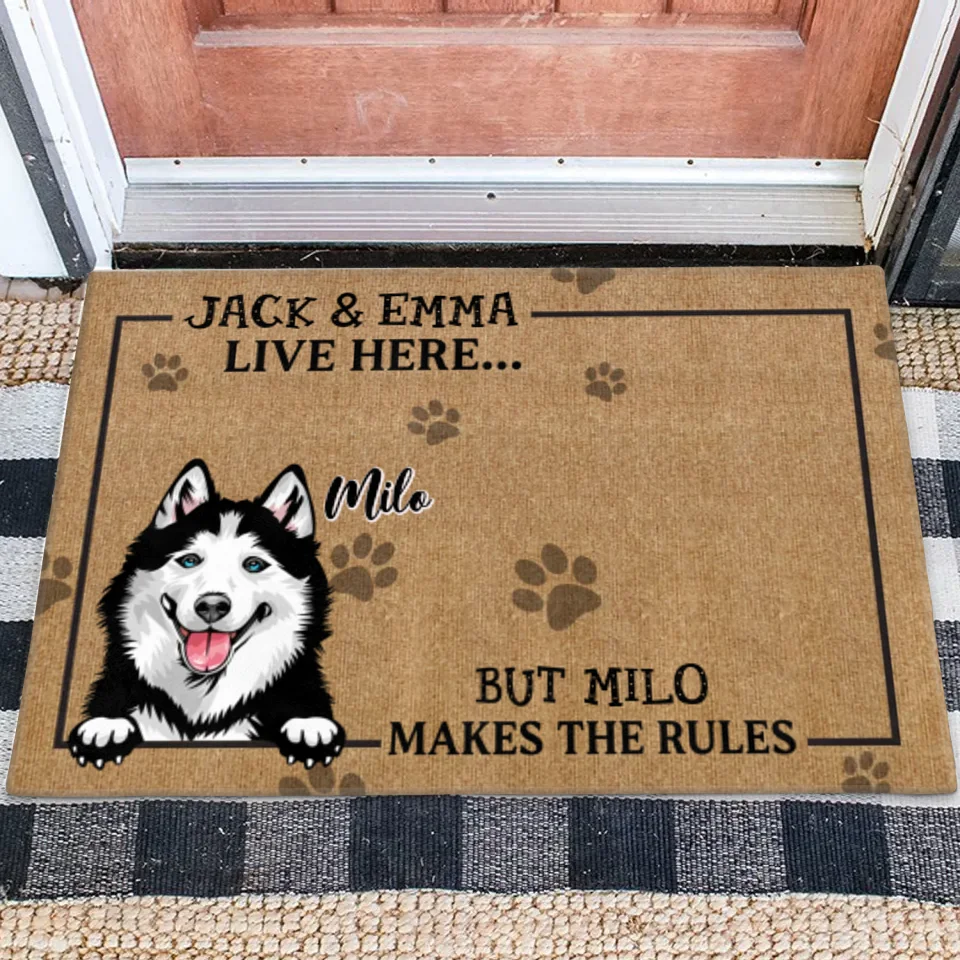Personalized Dog Doormat - Gift Idea For Dog Lover - Dog Makes The Rules