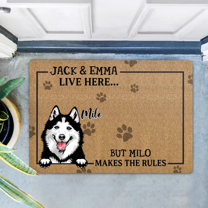 Personalized Dog Doormat - Gift Idea For Dog Lover - Dog Makes The Rules