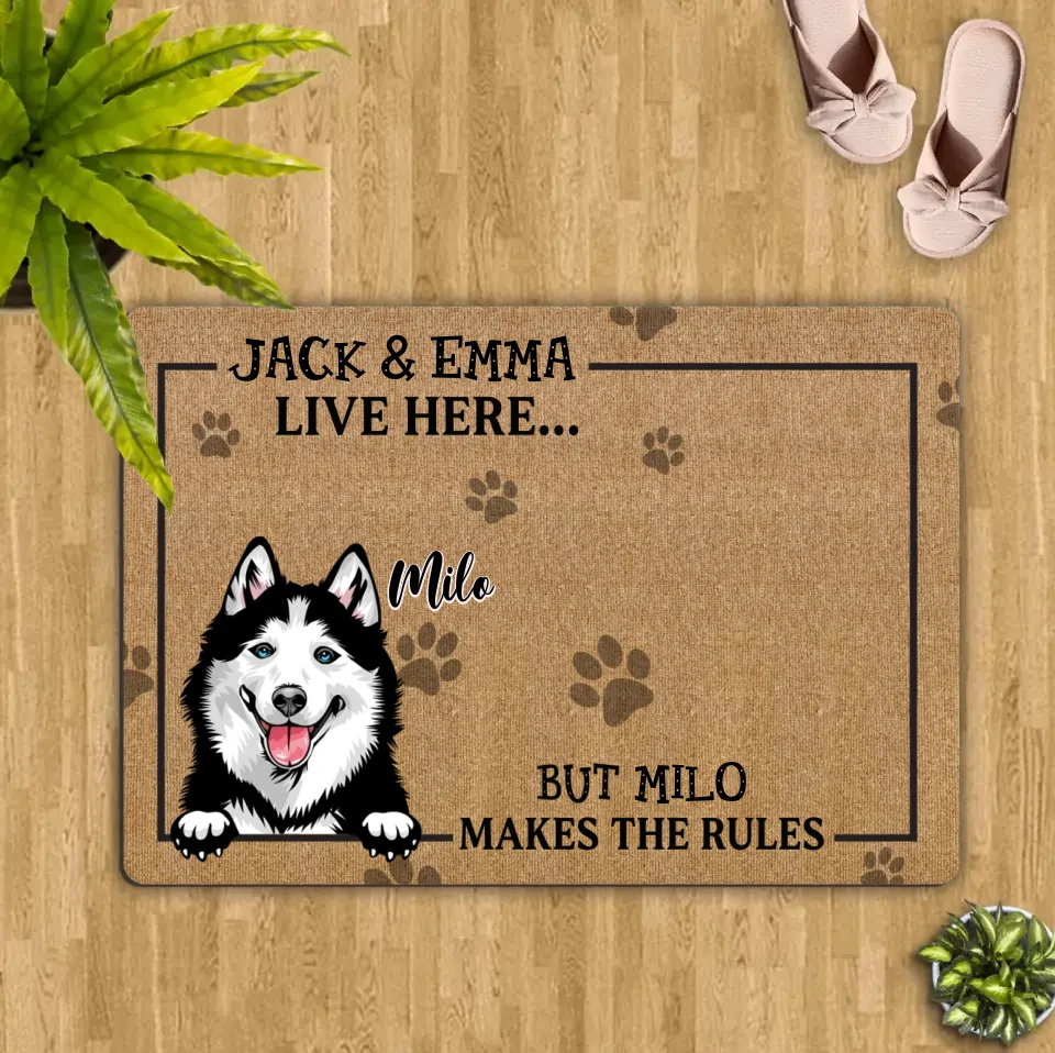 Personalized Dog Doormat - Gift Idea For Dog Lover - Dog Makes The Rules
