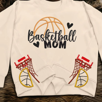 Basketball Mom Side Bow Embroidered Sweatshirt - Gift Idea For Mom/ Mother's Day