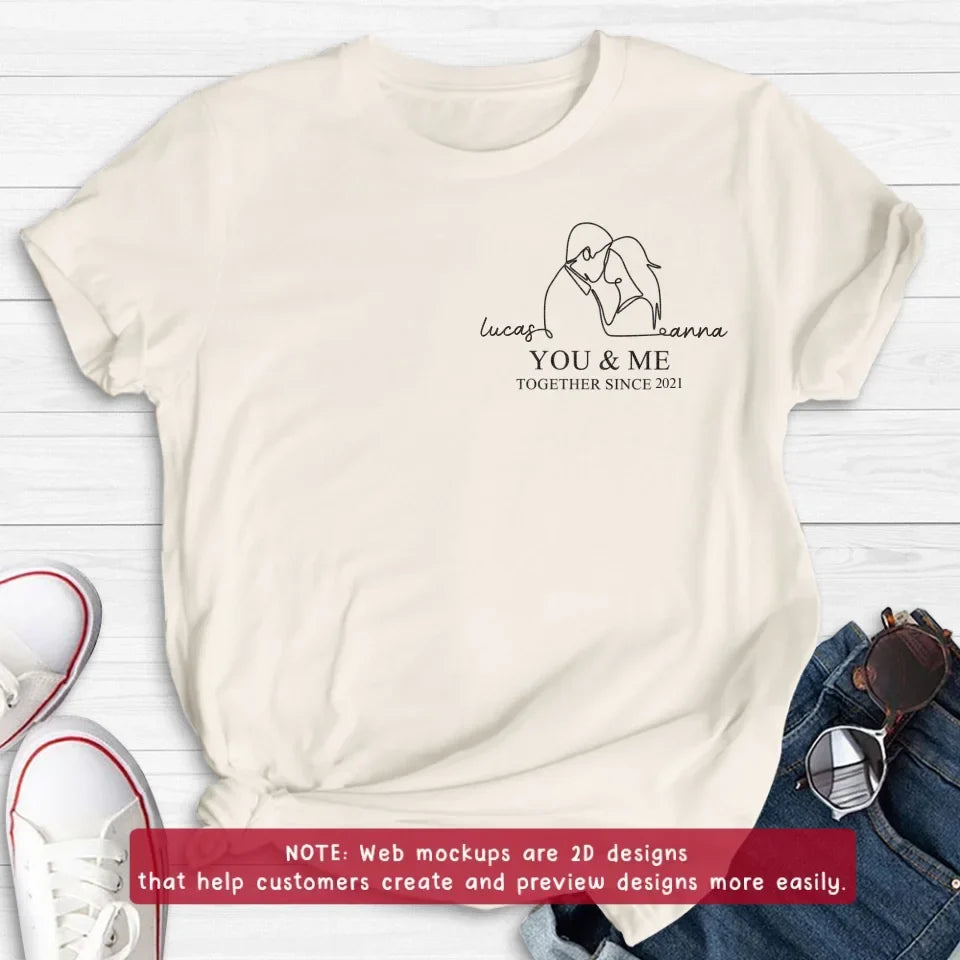 Personalized Couple Portrait Embroidered T-shirt/Sweater/Hoodie - Photo To Line Drawing - Valentine's Day/Anniversary Gift Idea For Couple - You & Me Together Since