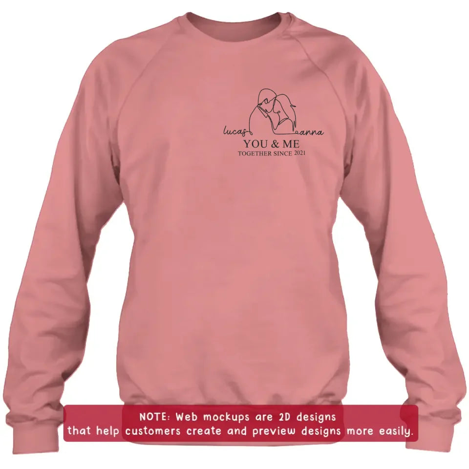 Personalized Couple Portrait Embroidered T-shirt/Sweater/Hoodie - Photo To Line Drawing - Valentine's Day/Anniversary Gift Idea For Couple - You & Me Together Since