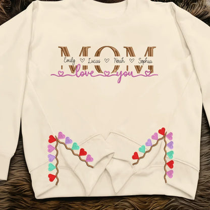Personalized Mom Side Split Embroidered Sweatshirt - Gift Idea For Mom/Mother's Day With Up To 4 Kids