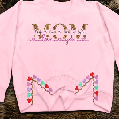 Personalized Mom Side Split Embroidered Sweatshirt - Gift Idea For Mom/Mother's Day With Up To 4 Kids