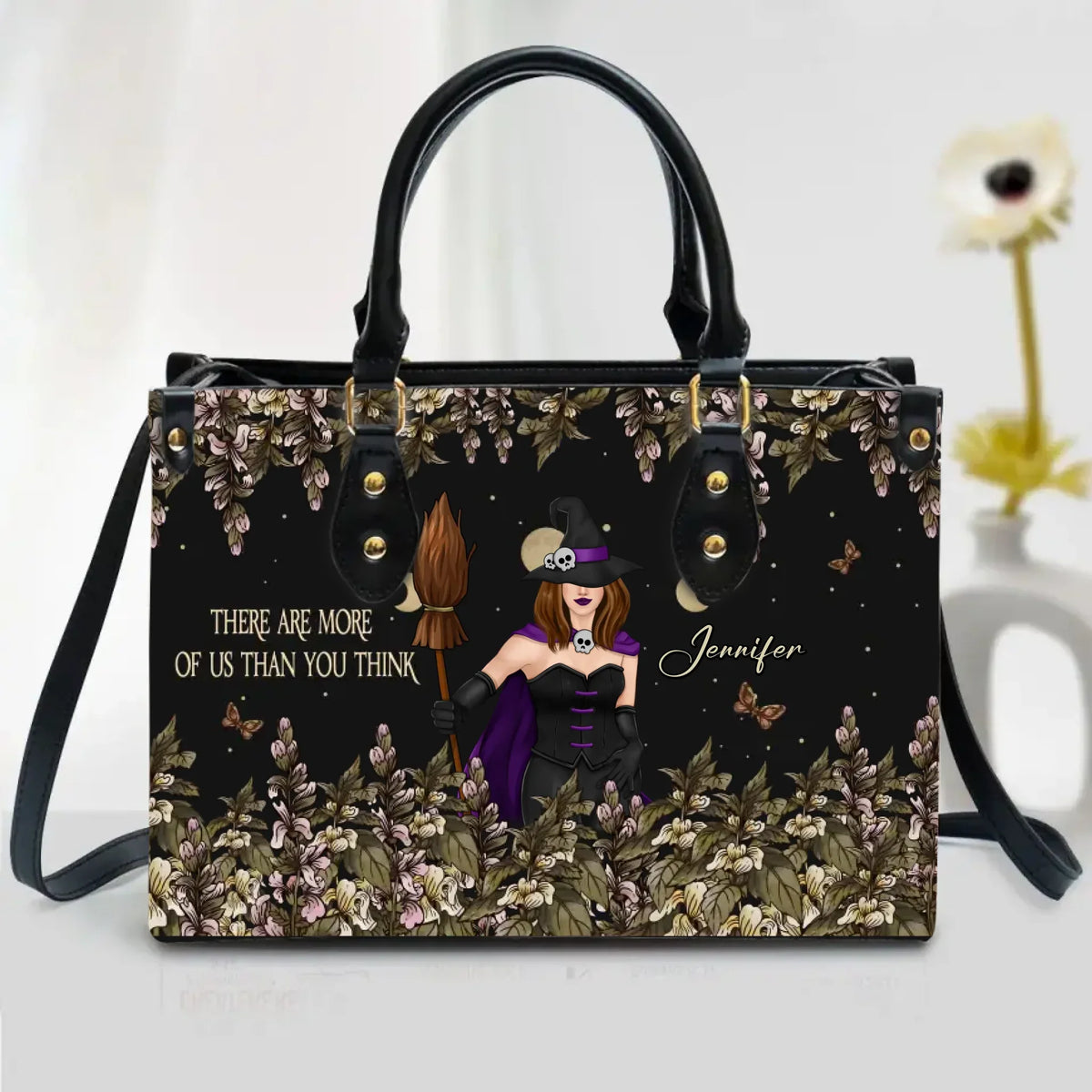 Personalized Witch Leather Handbag with Long Straps - Gift Idea For Witch/Friend