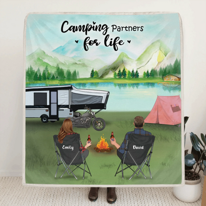 Personalized Camping Blanket , Camping Lovers - Couple With Up to 5 Pets Camping Blanket - Gift Idea For Couple - Camping Partners For Life - 3KFOG2
