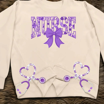 Chinoiserie Floral Pattern Nurse Embroidered Side Split Sweatshirt - Gift Idea For Nurse/ Friend