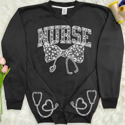 Pattern Nurse Embroidered Side Split Sweatshirt - Gift Idea For Nurse/ Friend