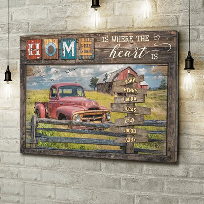 Personalized Family Canvas - Gift Idea For Family with up to 7 Members - Home Is Where The Heart Is