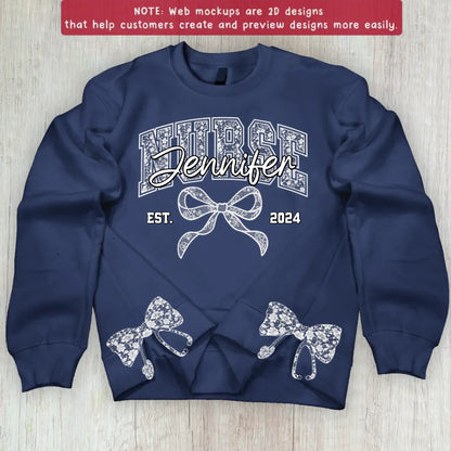 Custom Name And Year Coquette Nurse Split Side Bow Embroidered Sweater - Gift Idea For Nurse