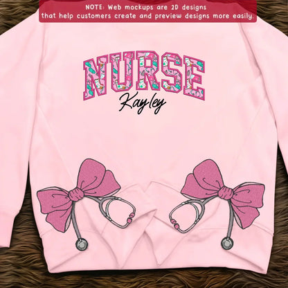 Personalized Applique Nurse Embroidered Side Bow Sweatshirt - Gift Idea For Nurse