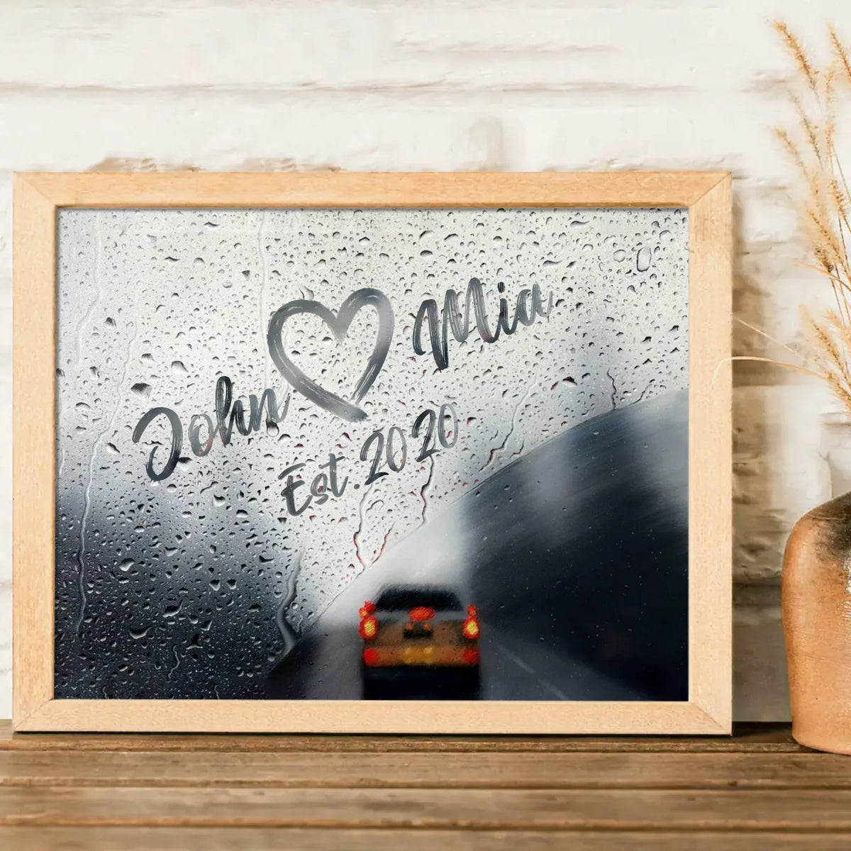 Personalized Couple Rainy Window Poster - Anniverary Gift Idea For Couple - Custom Name And Year